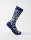 Mazzoni Hexagon Cotton-Blend Dress Socks, Navy, Blue & Green product photo
