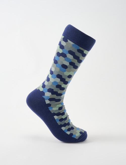 Mazzoni Hexagon Cotton-Blend Dress Socks, Navy, Blue & Green product photo