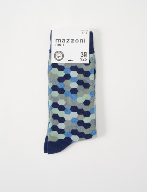 Mazzoni Hexagon Cotton-Blend Dress Socks, Navy, Blue & Green product photo View 02 L