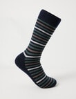 Mazzoni Merino-Blend Stipe Dress Sock, Navy & Mint product photo