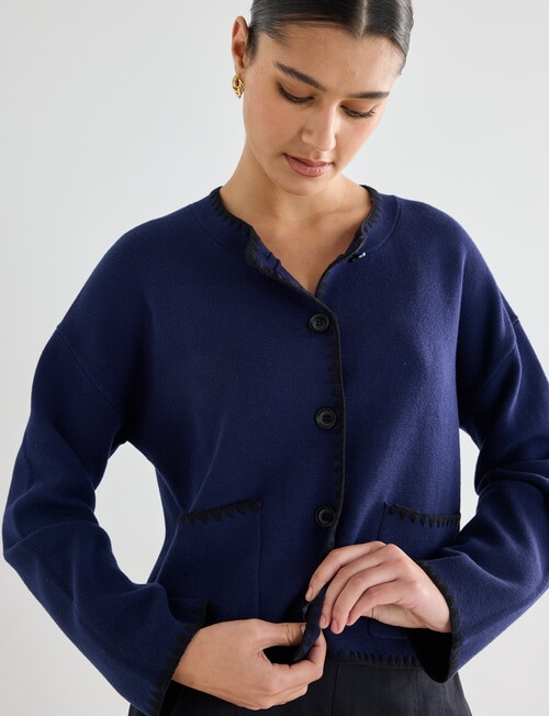 State of play Stevie Embroidered Cardigan, Deep Blue product photo View 05 L