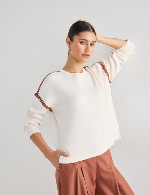State of play Stevie Embroidered Sweater, Cream product photo