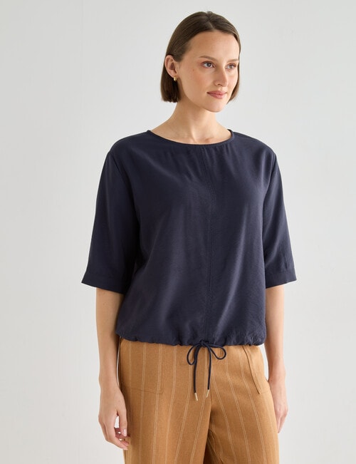 Jigsaw Debs Drawstring Hem Blouse, Navy product photo