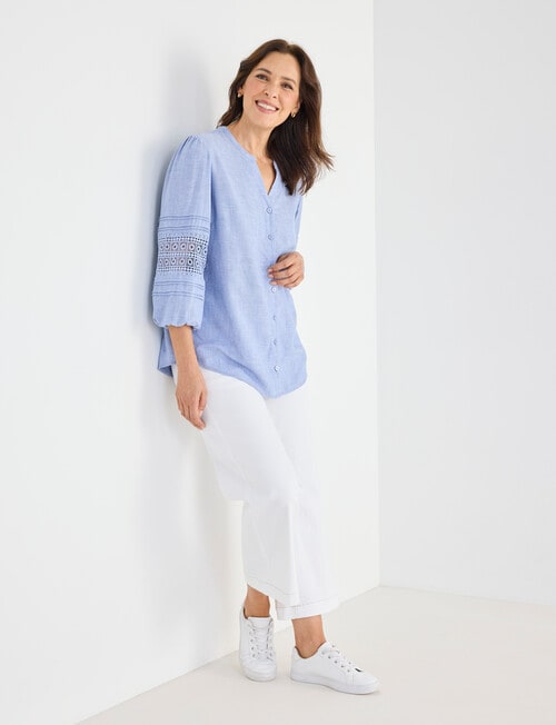 Line 7 Linen Blend Villa Top, Medium Blue product photo View 03 L