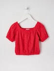 Mac & Ellie Short Sleeve Broderie Puff Sleeve Top, Cherry Red product photo