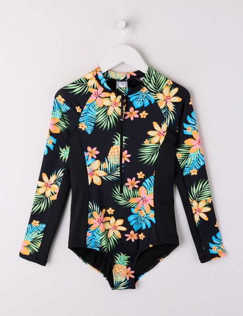 Wavetribe Surf Floral Long Sleeve Rashsuit, Black product photo