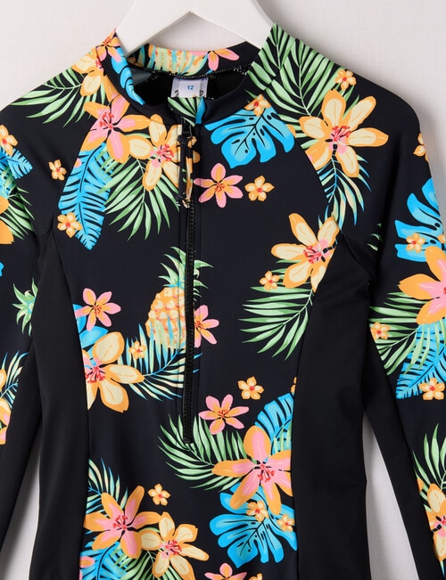 Wavetribe Surf Floral Long Sleeve Rashsuit, Black product photo View 02 L