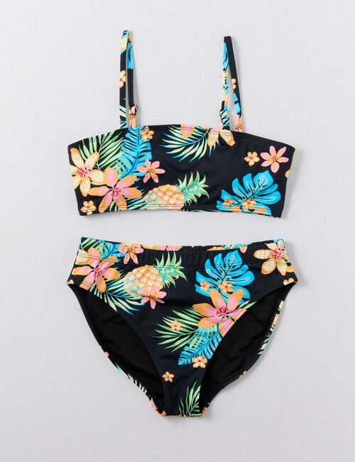 Wavetribe Surf Floral Bandeau Bikini Set, Black product photo