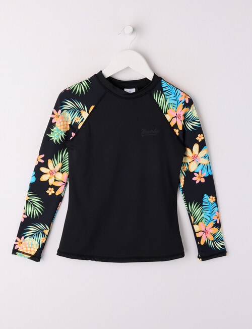 Wavetribe Surf Floral Long Sleeve Rash Top, Black product photo