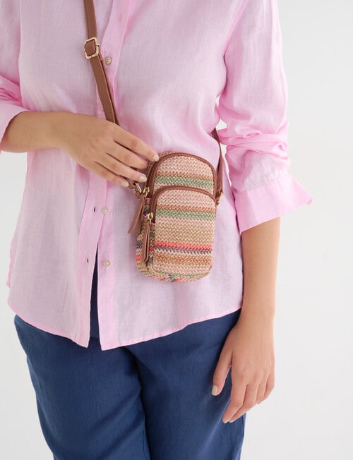 Zest Stripe Raffia Crossbody Bag, Tan product photo