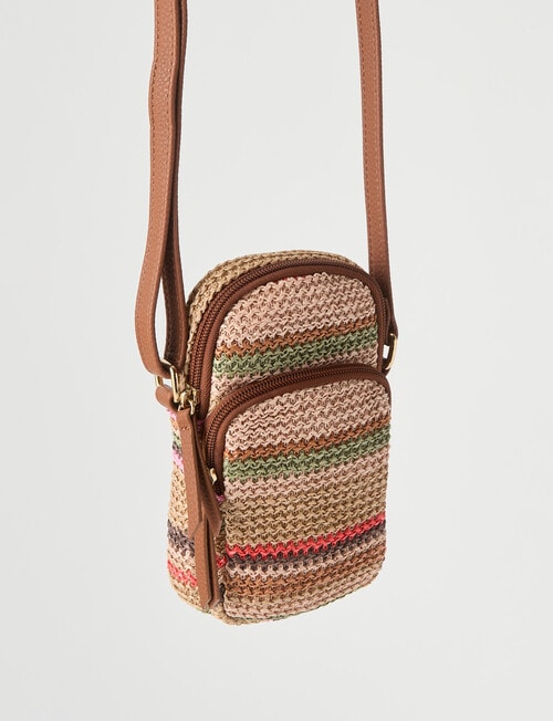 Zest Stripe Raffia Crossbody Bag, Tan product photo View 02 L