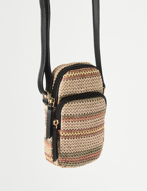 Zest Stripe Raffia Crossbody Bag, Black product photo