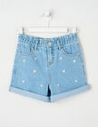 Mac & Ellie Embroidered Daisy Paperbag Waist Short, Light Blue product photo