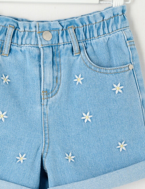 Mac & Ellie Embroidered Daisy Paperbag Waist Short, Light Blue product photo View 03 L