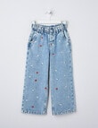 Mac & Ellie Embroidered Berry Wide Leg Paperbag Jean, Washed Blue product photo