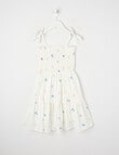 Mac & Ellie Embroidered Floral Linen Blend Tie Shoulder Shirred Dress, White product photo