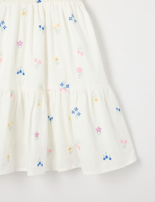 Mac & Ellie Embroidered Floral Linen Blend Tie Shoulder Shirred Dress, White product photo View 02 L