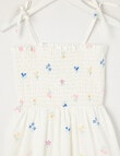 Mac & Ellie Embroidered Floral Linen Blend Tie Shoulder Shirred Dress, White product photo View 03 S