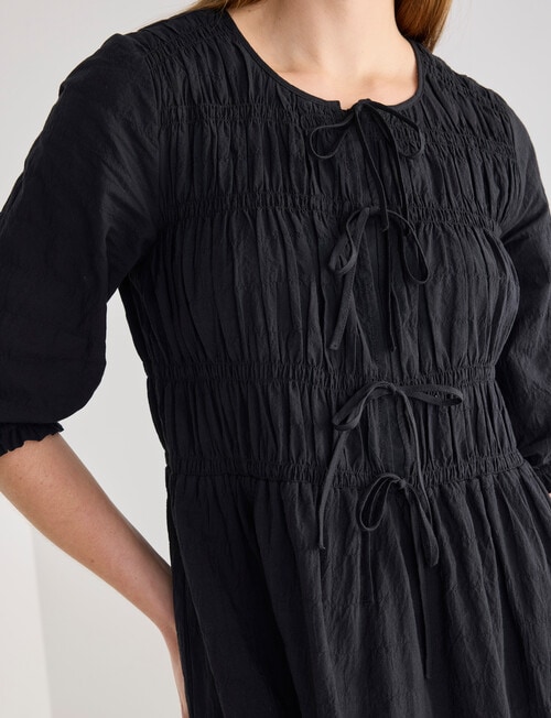 Mineral Nova Tie Front Shirred Midi Dress, Black product photo View 06 L