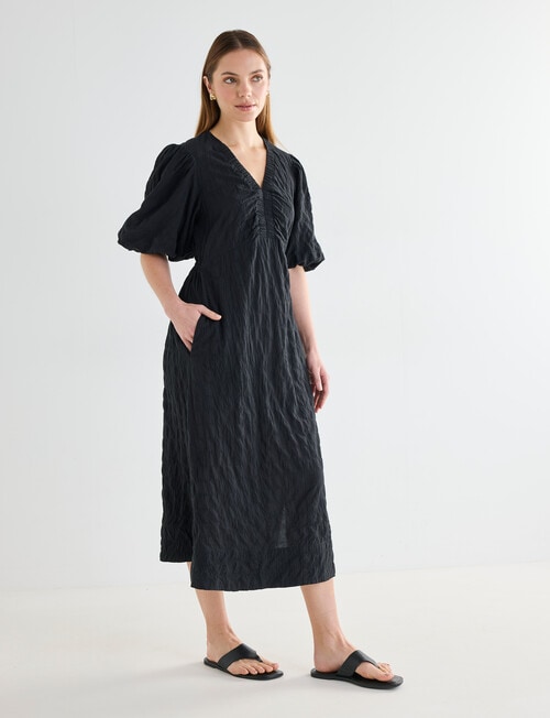 Mineral Madeline V-Neck Midi Dress, Black product photo View 05 L
