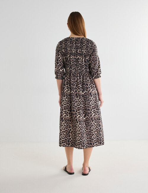 Mineral Nova Animal Print Tie Front Shirred Midi Dress, Black product photo View 02 L