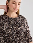 Mineral Nova Animal Print Tie Front Shirred Midi Dress, Black product photo View 04 S