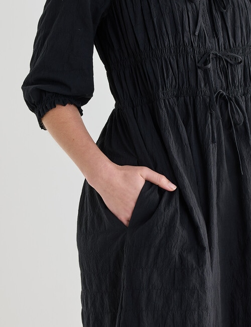 Mineral Nova Tie Front Shirred Midi Dress, Black product photo View 08 L