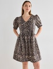 Mineral Kiana Animal Print Tie Front Mini Dress, Black product photo