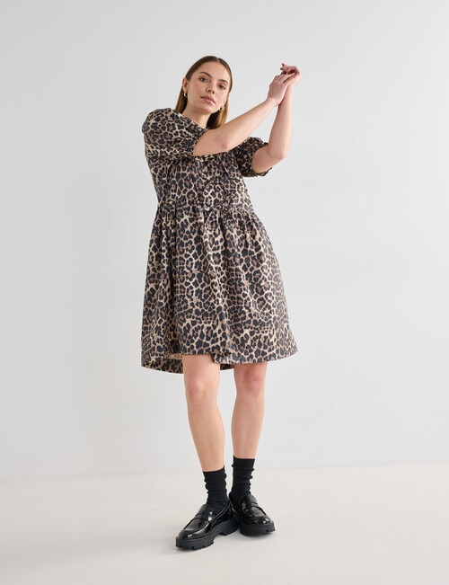 Mineral Kiana Animal Print Tie Front Mini Dress, Black product photo View 03 L