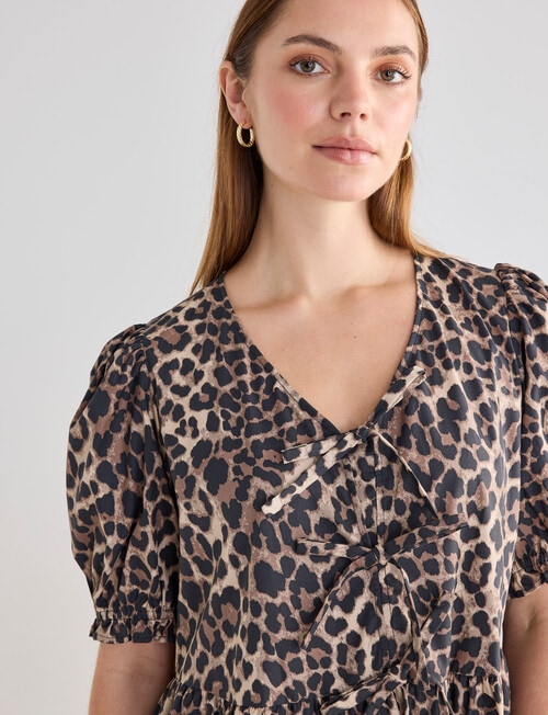 Mineral Kiana Animal Print Tie Front Mini Dress, Black product photo View 04 L
