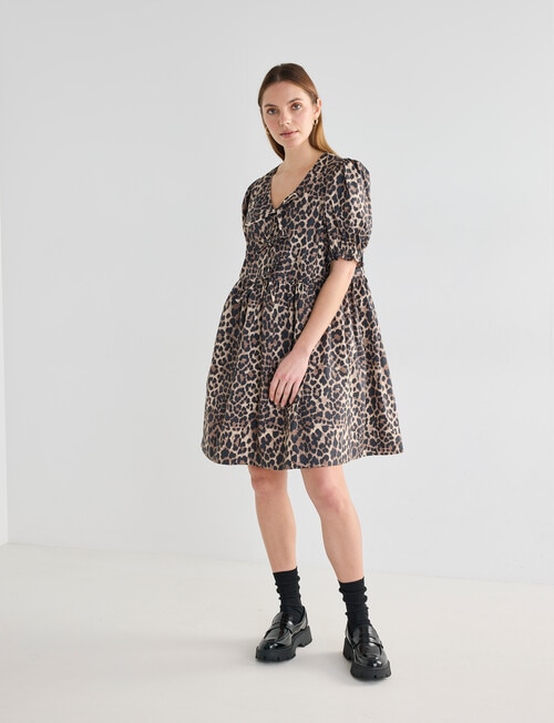 Mineral Kiana Animal Print Tie Front Mini Dress, Black product photo View 05 L