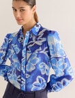 State of play Ottilie Printed Lace Trim Blouse, Blue product photo