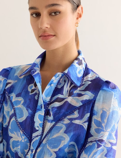 State of play Ottilie Printed Lace Trim Blouse, Blue product photo View 05 L