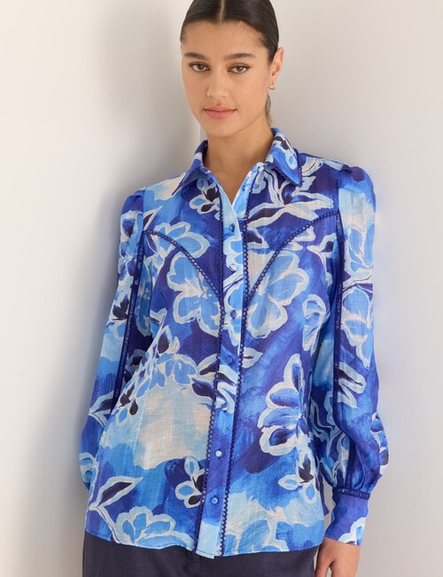 State of play Ottilie Printed Lace Trim Blouse, Blue product photo View 07 L