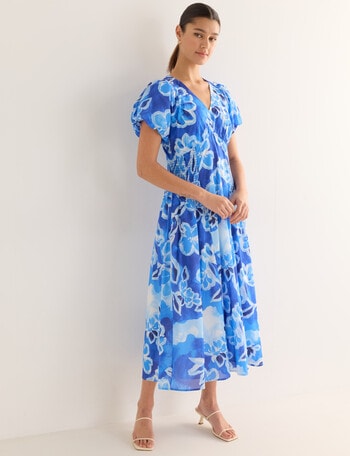 State of play Ottilie Printed V Neck Midi Dress, Blue product photo