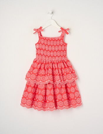 Mac & Ellie Broderie Tiered Dress, Red & White product photo
