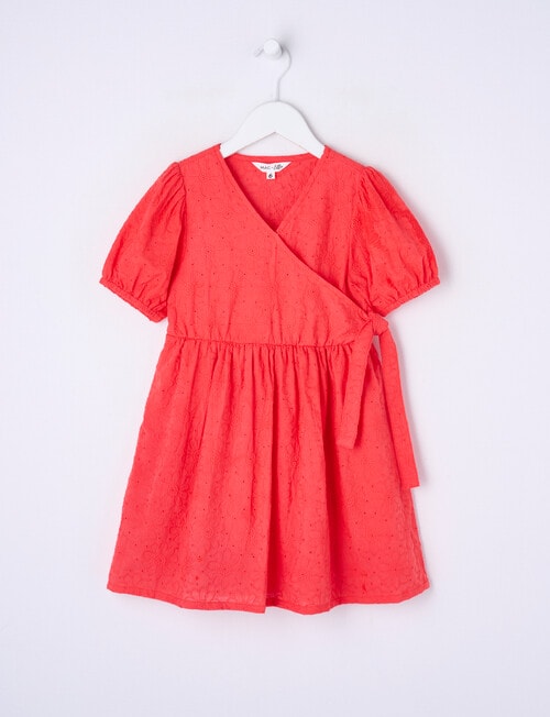 Mac & Ellie Broderie Short Sleeve Wrap Dress, Cherry Red product photo