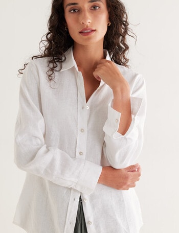 Zest Essentials Linen Long Sleeve Shirt, White product photo