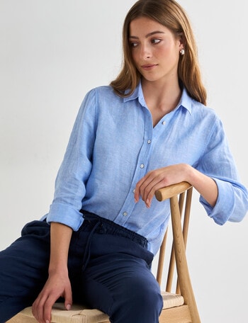 Zest Linen Essential Long Sleeve Shirt, Chambray product photo