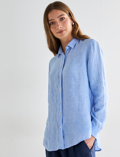 Zest Linen Essential Long Sleeve Shirt, Chambray product photo View 05 L