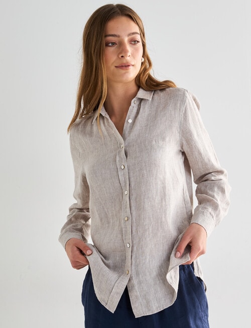 Zest Linen Essential Long Sleeve Shirt, Sandshell product photo View 04 L
