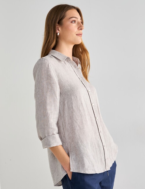 Zest Linen Essential Long Sleeve Shirt, Sandshell product photo View 07 L