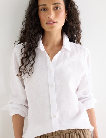 Zest Essentials Linen Long Sleeve Shirt, White product photo