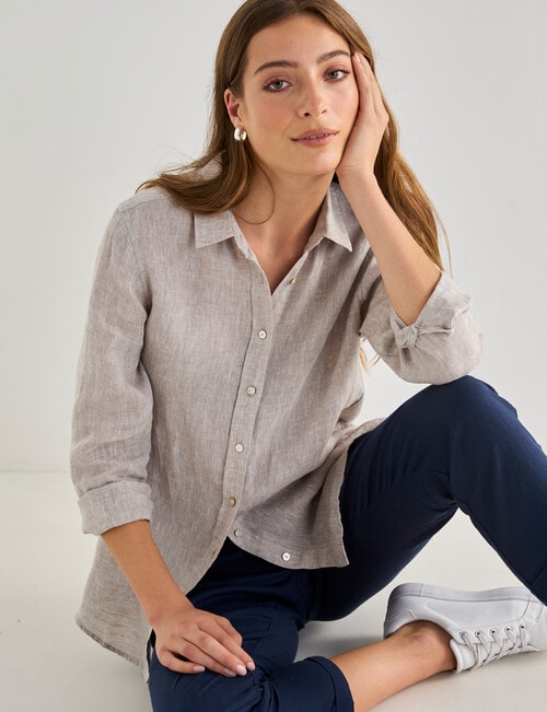 Zest Linen Essential Long Sleeve Shirt, Sandshell product photo