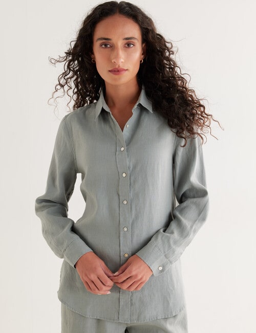 Zest Essentials Linen Long Sleeve Shirt, Sage product photo