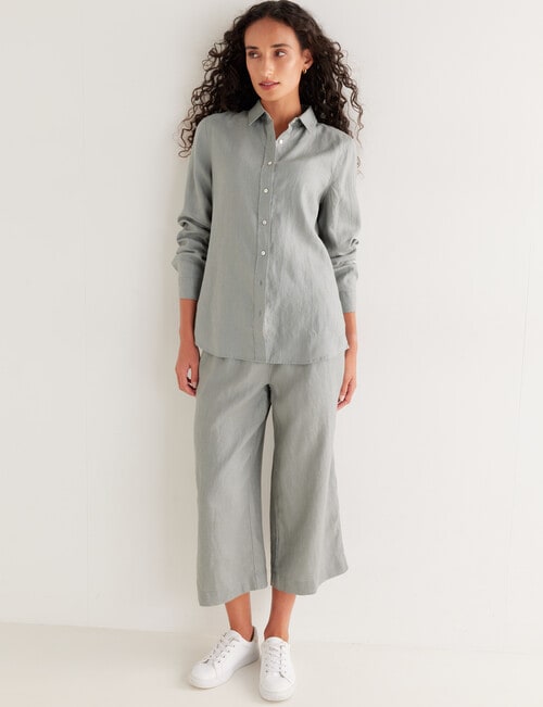 Zest Essentials Linen Long Sleeve Shirt, Sage product photo View 03 L