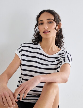 Zest Essential Linen Tee, Black & White Stripe product photo