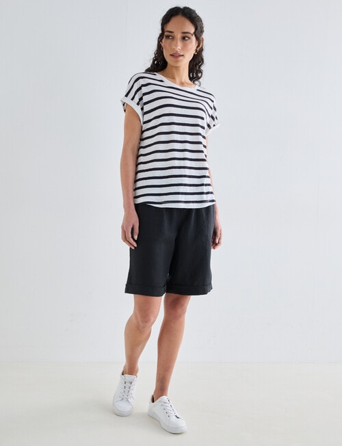 Zest Essential Linen Tee, Black & White Stripe product photo View 03 L