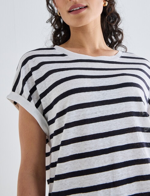 Zest Essential Linen Tee, Black & White Stripe product photo View 04 L