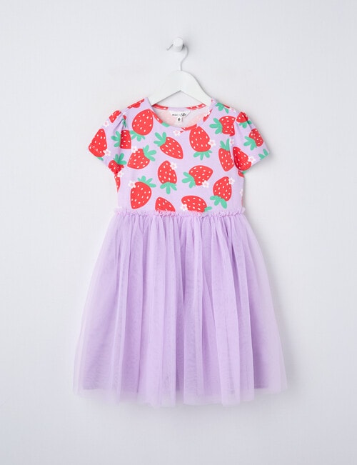 Mac & Ellie Strawberries Short Sleeve Tutu Dress, Lilac product photo